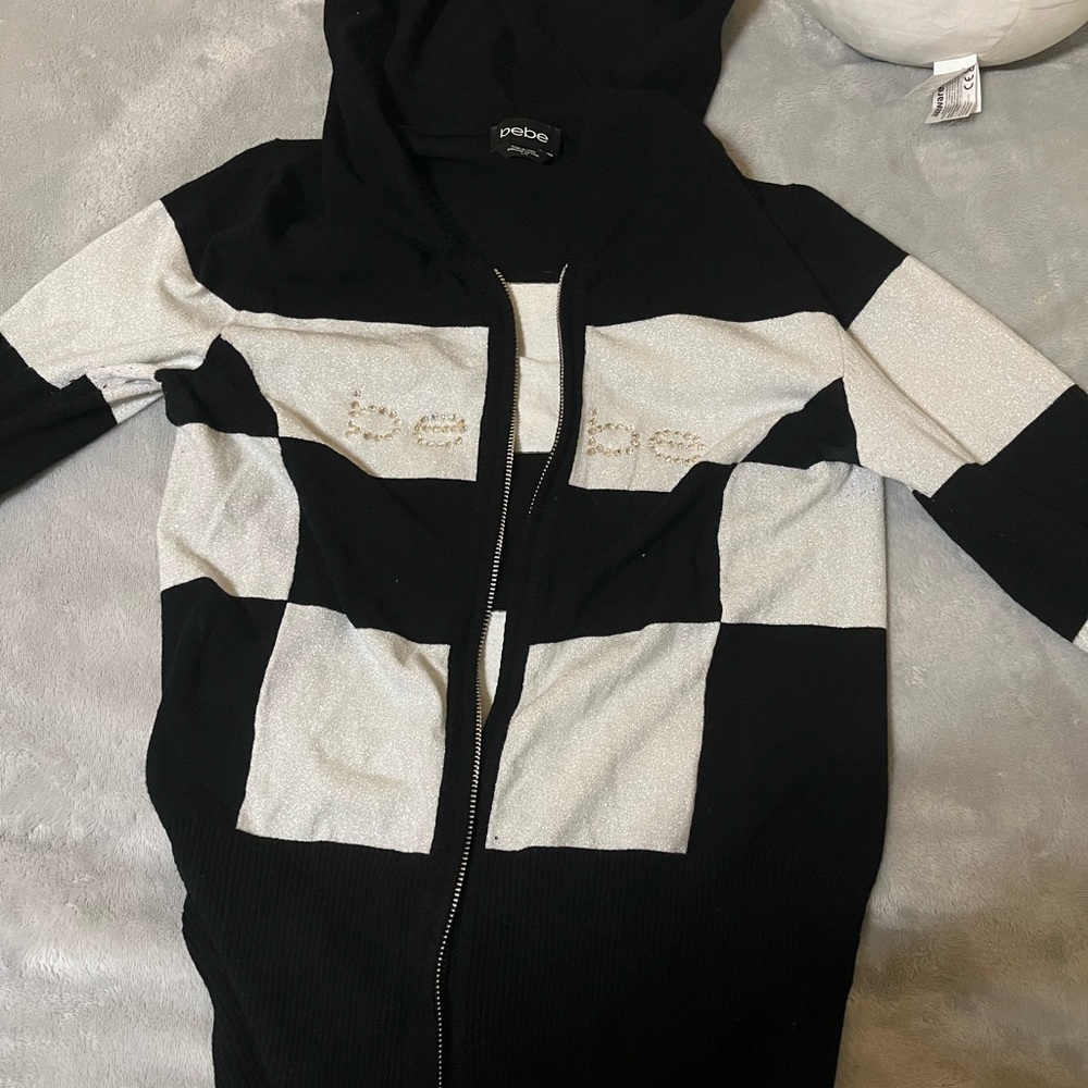 Bebe Black and White Checkered Hoodie